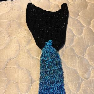 Black and Blue Knit Mermaid Tail Blanket